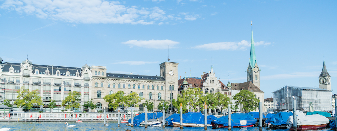 Zurich city center with famous fraumunster and grossmunster churches